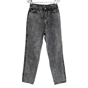Vintage 1980s Rose Denim Acid Washed Black Jeans Size 13 High Waisted Tapered Ho